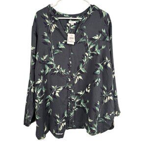 NWT J. Jill Pure Jill Floral Leaf Print Button Tunic Top Blouse XL Blue Green